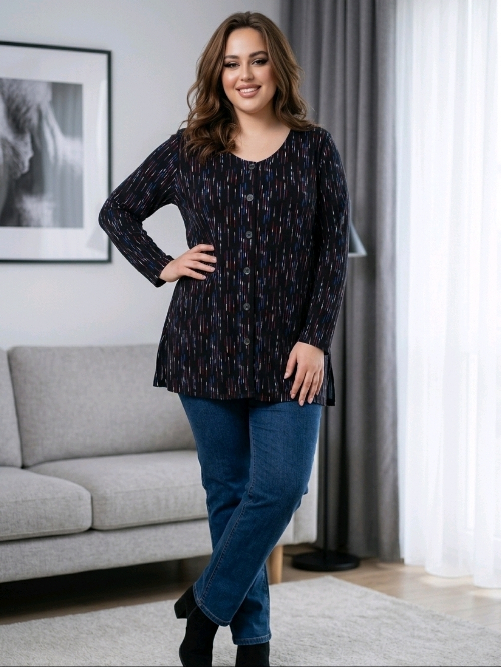 NWT Ulla Popken Multicolor Button-Up Blouse